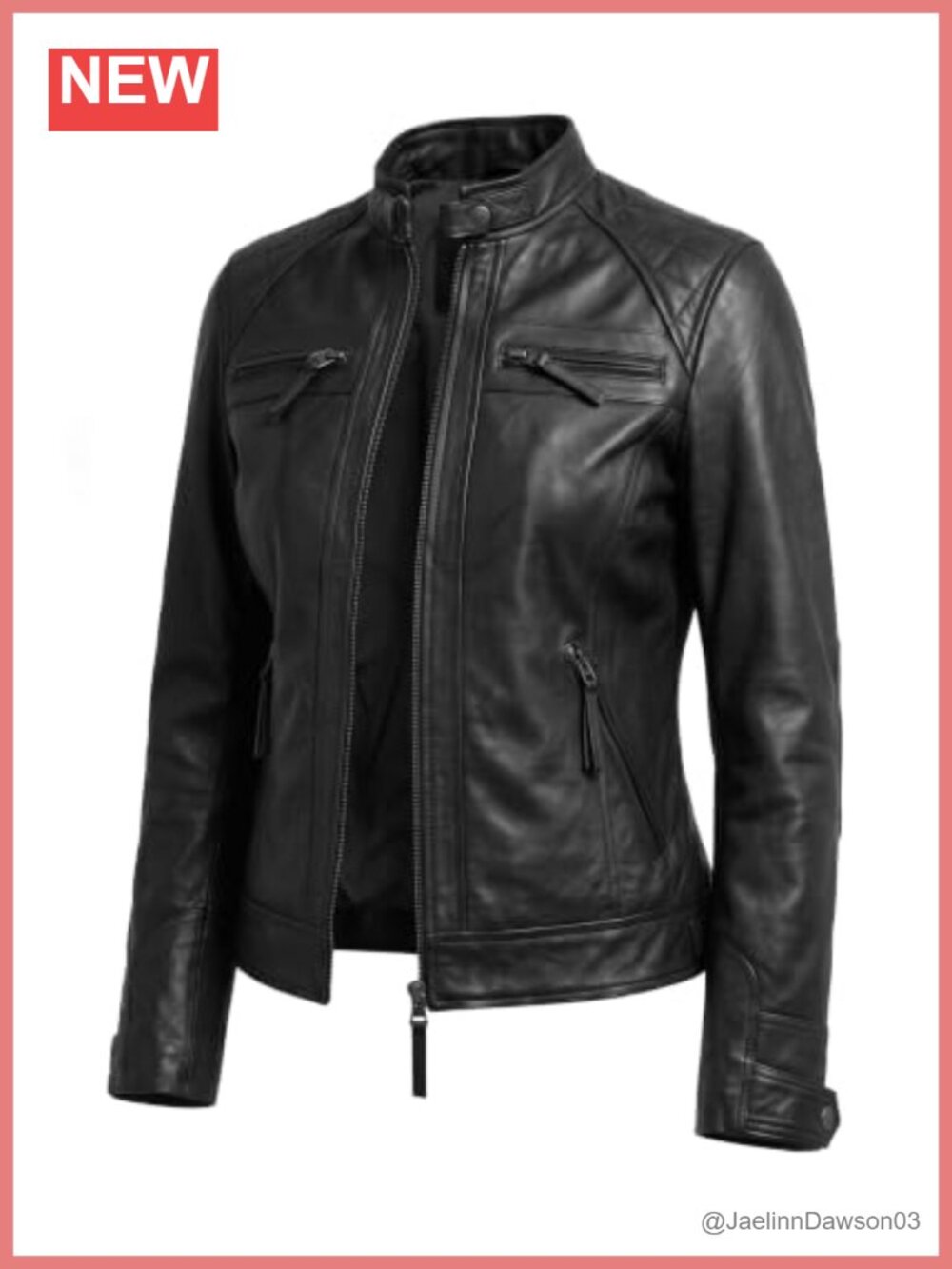 Real Lambskin Leather Cafe Racer Jacket Women Motorcycle Quilted